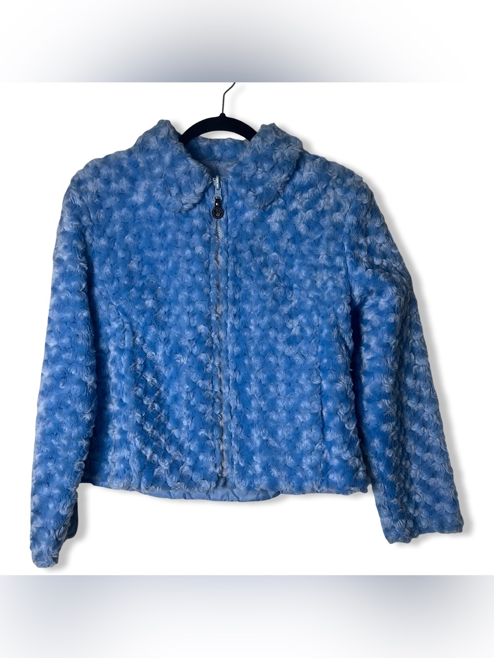 Mudd Junior’s Vintage Blue Rosette Fuzzy‎ Zip Jacket 90s Y2K Sz. M